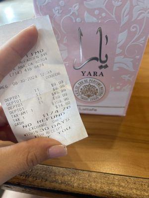 The perfume in question and the tax is crazy too