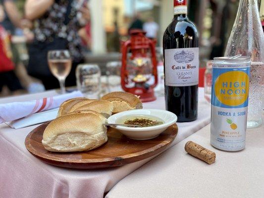 Bread with dipping oil.