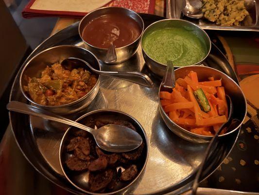 different types of achar and chutney - green chutney was very good