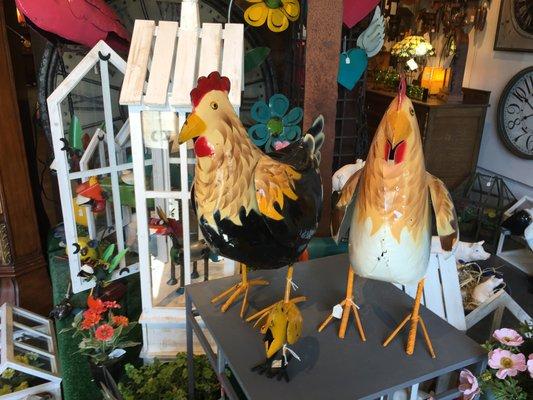 Metal Yard Art Chickens -- Shop Clocks, Etc... in Lafayette CA www.clocksetc.net