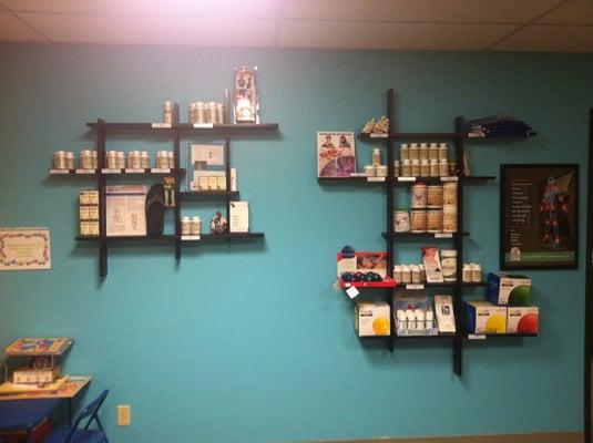 Office waiting room: products and supplements.