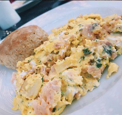 Sassy Scramble (Smoked Salmon, Dill, Onions and Cream Cheese)