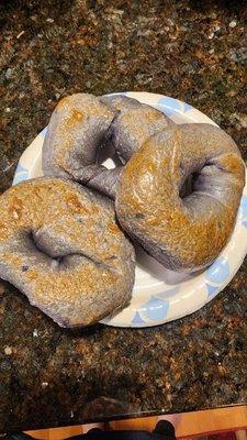 Blueberry bagels. YUM! They are actually blue!! The best around!