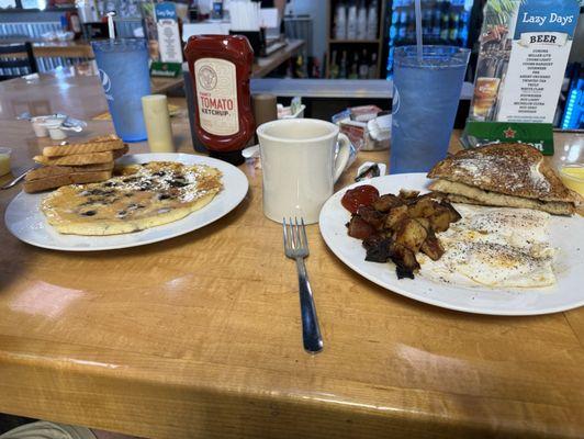 2 egg breakfast and one blueberry pancake!