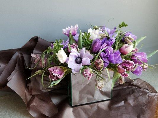 Anemone and Fritilaria in a beautiful mirrored vase