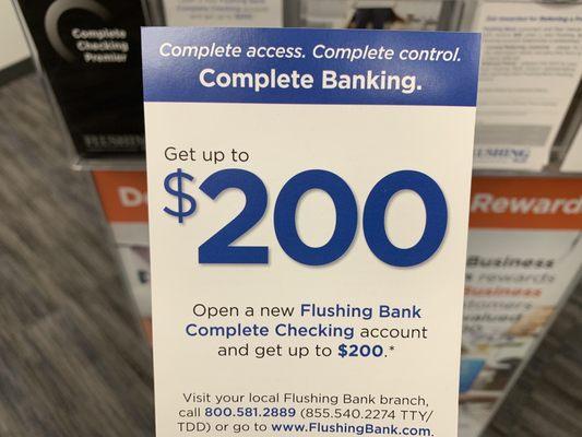 $200 for opening an account