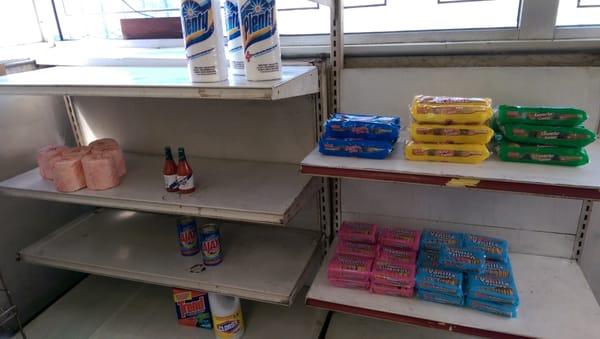 Seen it all now. Hot sauce next to the toilet paper next to the Ajax next to the cookies above the laundry detergent.