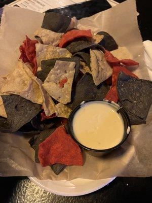 Chips and small cup of queso