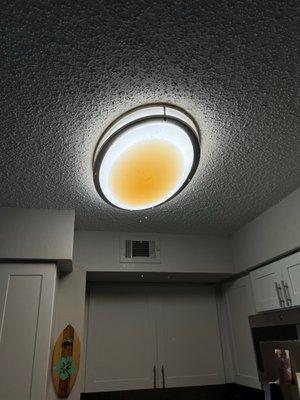 The water flooding in through my kitchen light. They took 2.5 hours to come over to fix it.