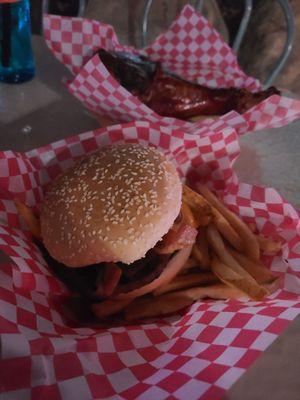 Western cheeseburger with fries