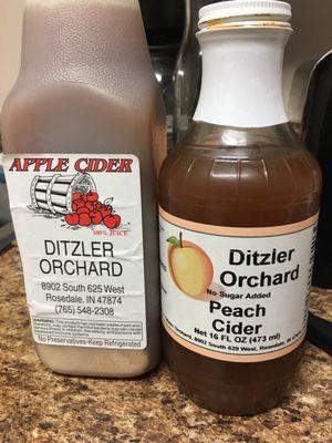 Fresh apple cider, and peach cider.