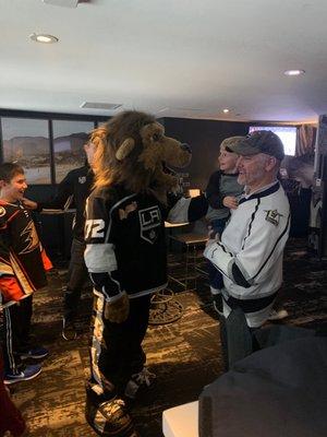 The best mascot in sports meeting the youngest of the Jones Team familly.