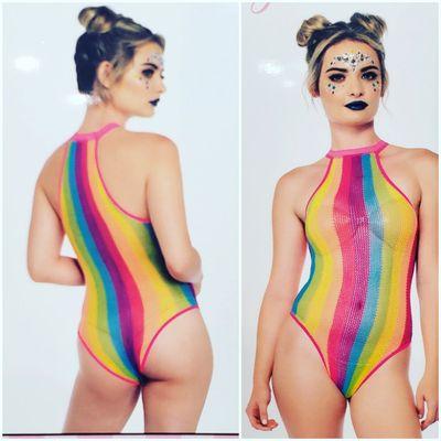 Rainbow striped halter bodysuit