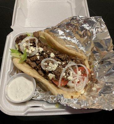 This gyro is huge and tasty.