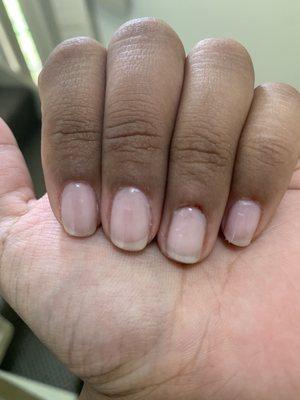 Horrible polishing, butchered cuticles , uneven nails