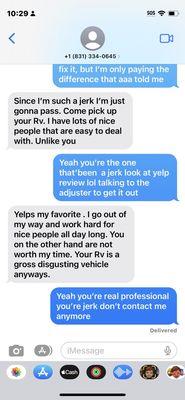 Nasty texts from Tim the owner of allrv