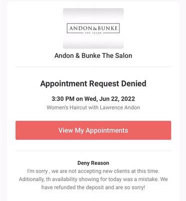 Screenshot of Andon & Bunke Email