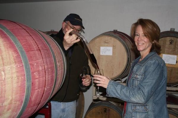 Tasting out of the barrel at Midsummer Cellars