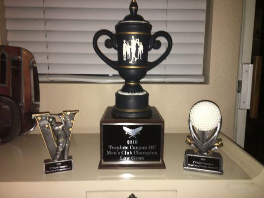 2019 club Champion trophies for Low gross, first flight and second flight