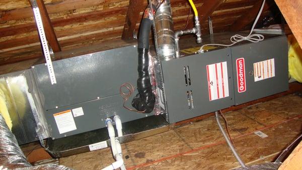 Furnace and evaporator coil in the attic.