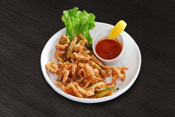 Turner New Zealand Calamari: With sweety drop peppers, crispy zucchini, marinara sauce.