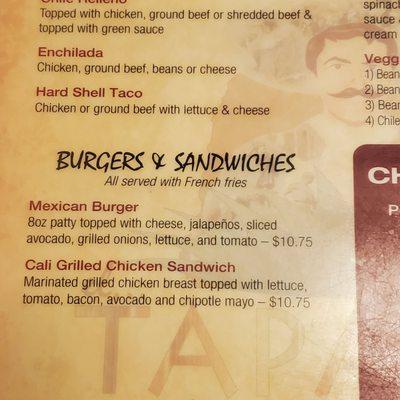 Back of the menu The Mexican Burger