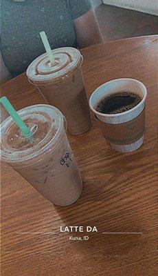 Chai iced latte, iced coffee & hot coffee