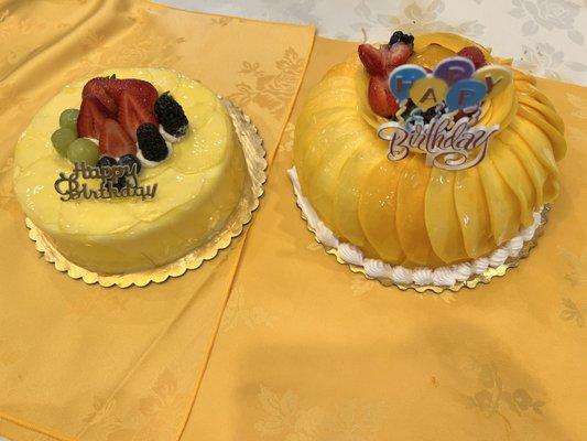 Mango cake on the left