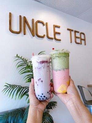 Ube Mess Milky Tea, Strawberry Matcha Milk Tea | IG: happyfoodieoc