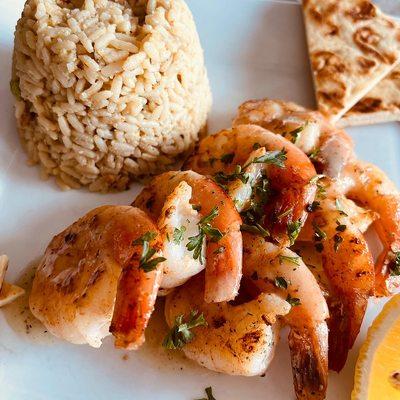 Shrimp Souvlaki with Rice Pilaf!