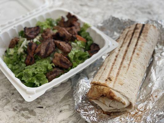 Lamb Kebab and Salad and Chicken Shawarma