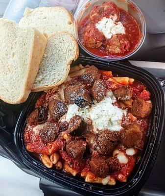 Eggplant bites with cavatelli and a side of meatballs with Ricotta   Pasta Meatballs and Ricotta