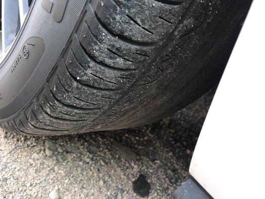 Tires are completely bald with thread showing. Not safe when we were stranded on the freeway