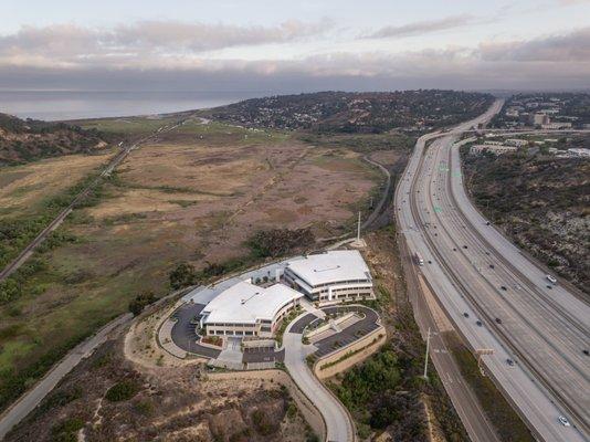 Overlooking the Penasquitos Lagoon and Torrey Pines State Beach, right along the I-5.