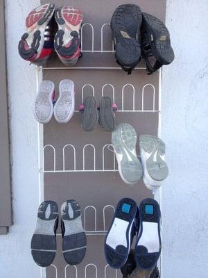 Parents and kids alike respectfully leave their footwear outside.