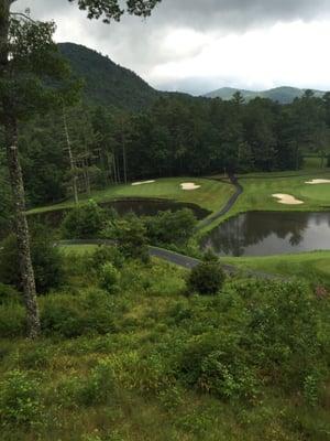 View from restaurant deck. Great to sit here enjoying a meal and listen to the rain or watch the golfers