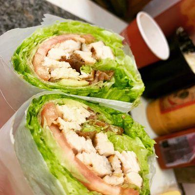 Grilled chicken on lettuce wrap