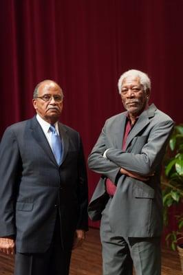 Dr. Nero, the orthodontist at Suluki Dental with Morgan Freeman promoting Dr Nero's scholarship at University of Kentucky