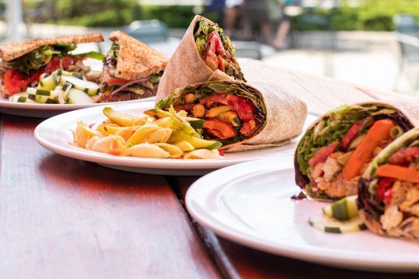 sandwich and wrap with cucumber and pasta salad