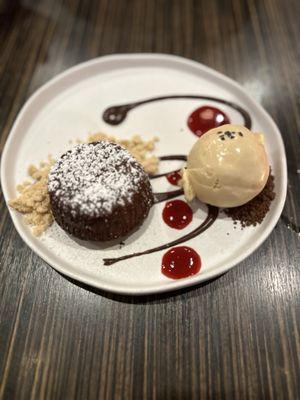 Chocolate peanut butter cake with salted caramel icecream