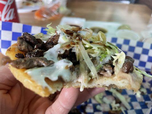 Carne Asada Sope. Thin & Crispy on the outside, fluffy & chewy on the inside. So Good!