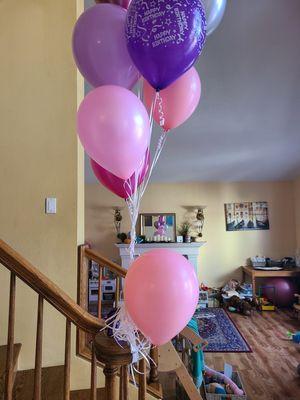 Two balloons, one not pictured, already deflating less than a day after pick up