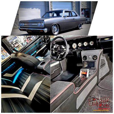 Chevy Chevelle full Interior done on leather and suede.
Also installation of ambiente Interior lights