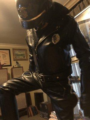 Leather cop taking a break.