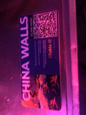 QR code menu for drinks and karaoke songs