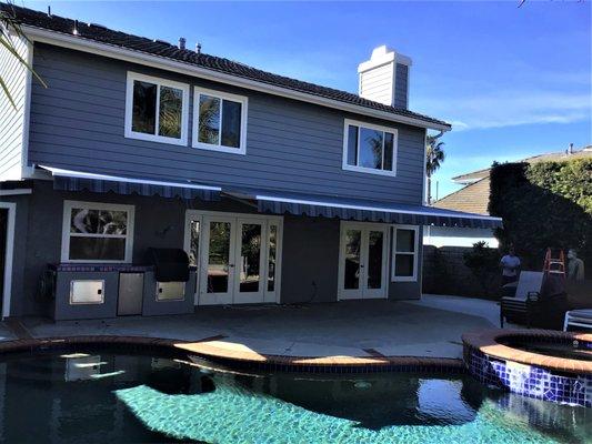 Beautiful Blue Retractable Awnings side by side