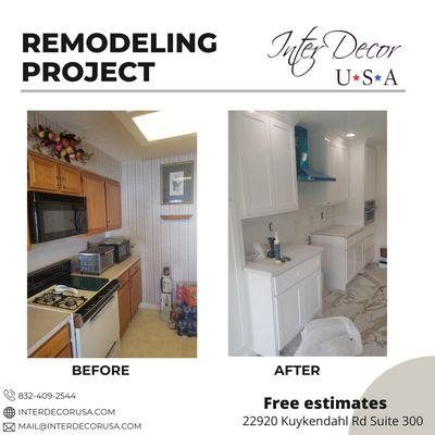 Complete kitchen renovation including flooring, cabinets, lighting and more.