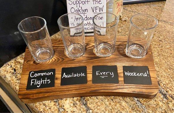 Flights available (four iced beverage samples)