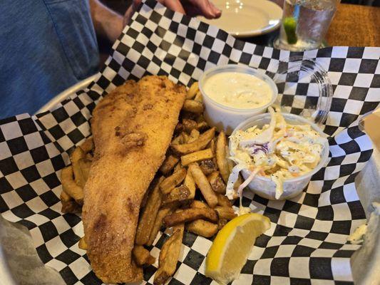 Haddock, fries, slaw