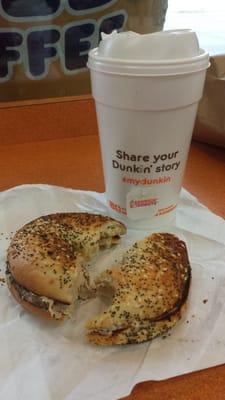 Yum. Tuna Bagel. Tea with extra skim milk. No sugar.